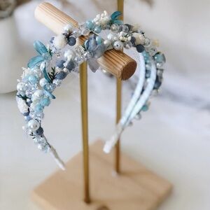 Elegant Beaded Mommy Headband with Blue Accents